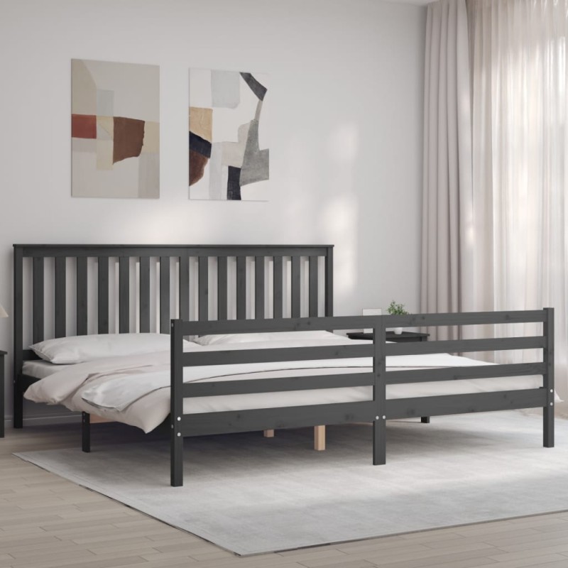 vidaXL Giroletto con Testiera Grigio 200x200 cm in Legno Massello vidaXL Giroletto con Testiera Grigio 200x200 cm in Legno Massello