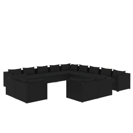 Set Divani da Giardino 13 pz con Cuscini in Polyrattan Nero