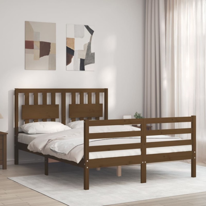 vidaXL Giroletto con Testiera Miele 4FT Small Double in Legno Massello vidaXL Giroletto con Testiera Miele 4FT Small Double in Legno Massello