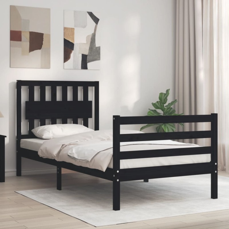 vidaXL Giroletto con Testiera Nero 90x200 cm in Legno Massello vidaXL Giroletto con Testiera Nero 90x200 cm in Legno Massello