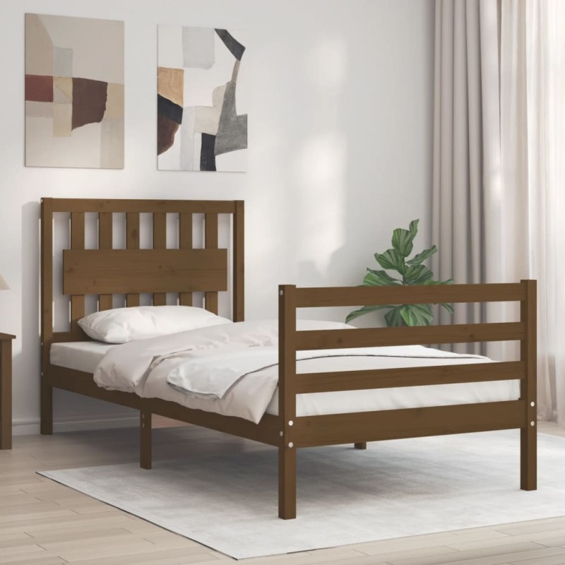 vidaXL Giroletto con Testiera Miele 90x200 cm in Legno Massello vidaXL Giroletto con Testiera Miele 90x200 cm in Legno Massello