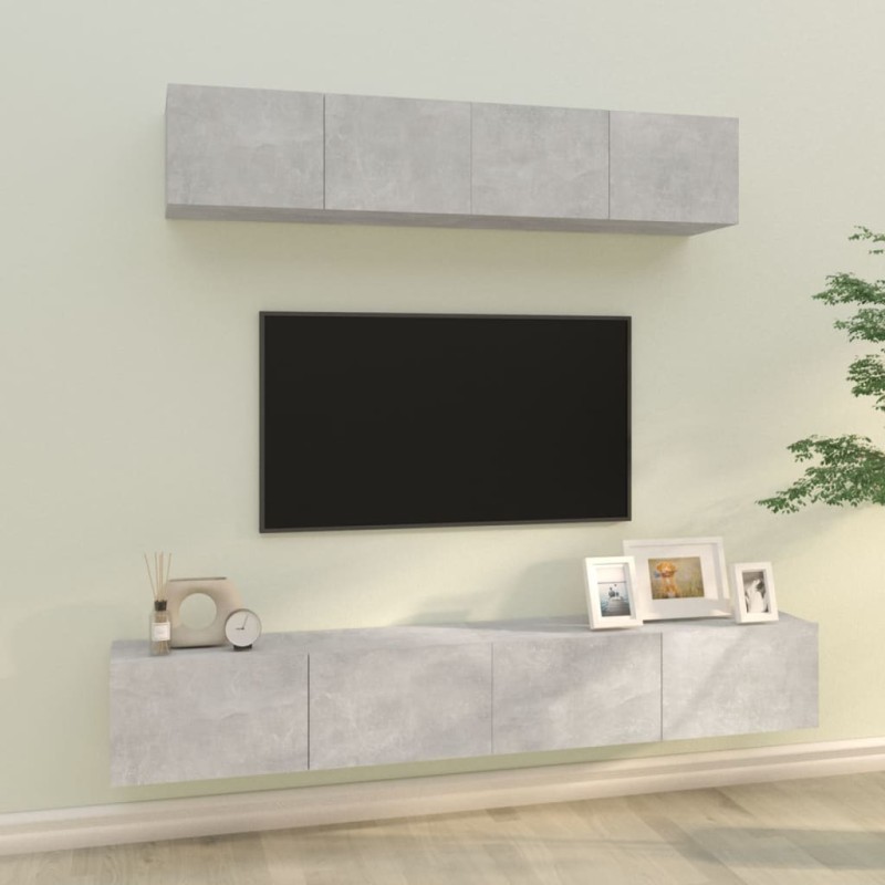 Set di Mobili Porta TV 4 pz Grigio Cemento in Legno Multistrato Set di Mobili Porta TV 4 pz Grigio Cemento in Legno Multistrato