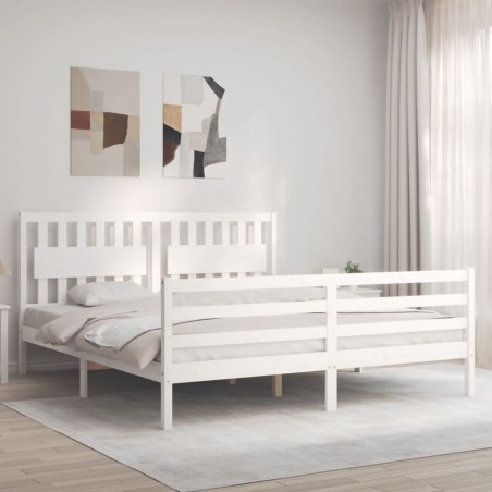 vidaXL Giroletto con Testiera Bianco 6FT Super King in Legno Massello