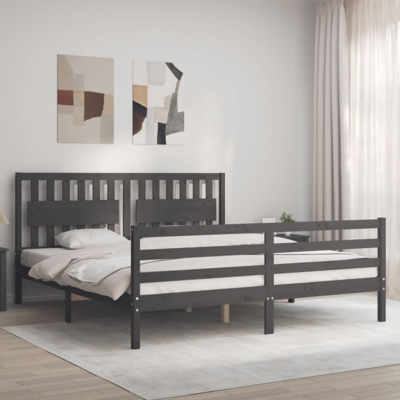 vidaXL Giroletto con Testiera Grigio 6FT Super King in Legno Massello