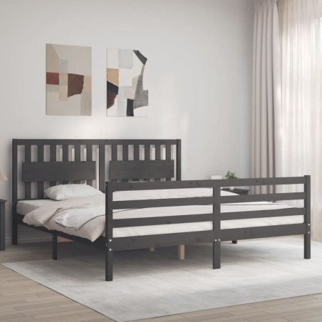 vidaXL Giroletto con Testiera Grigio 6FT Super King in Legno Massello