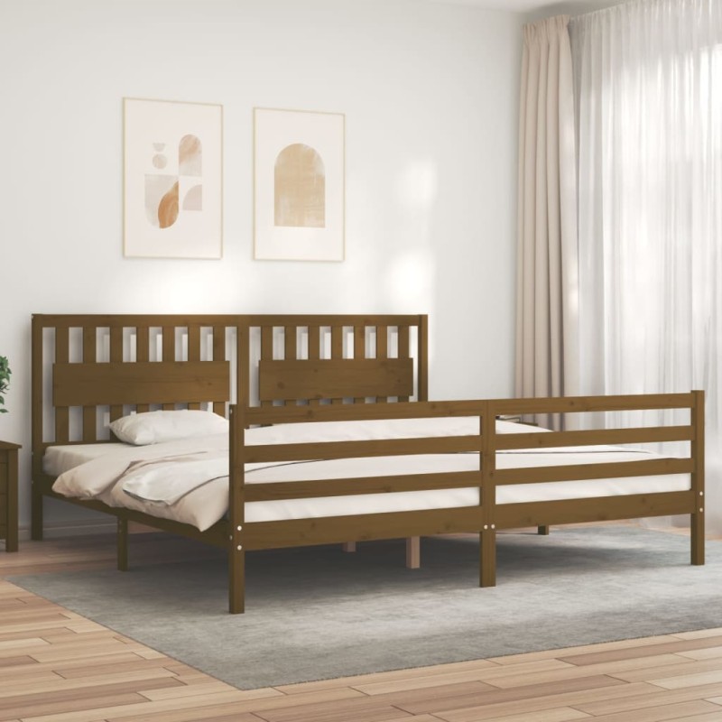 vidaXL Giroletto con Testiera Miele 200x200 cm in Legno Massello vidaXL Giroletto con Testiera Miele 200x200 cm in Legno Massello