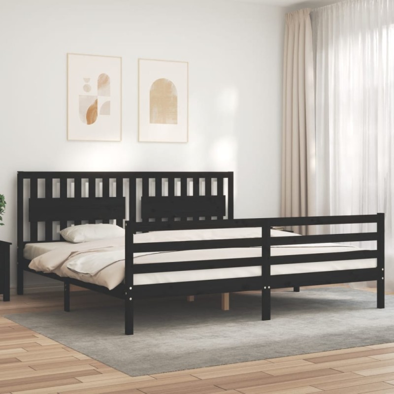 vidaXL Giroletto con Testiera Nero 200x200 cm in Legno Massello vidaXL Giroletto con Testiera Nero 200x200 cm in Legno Massello