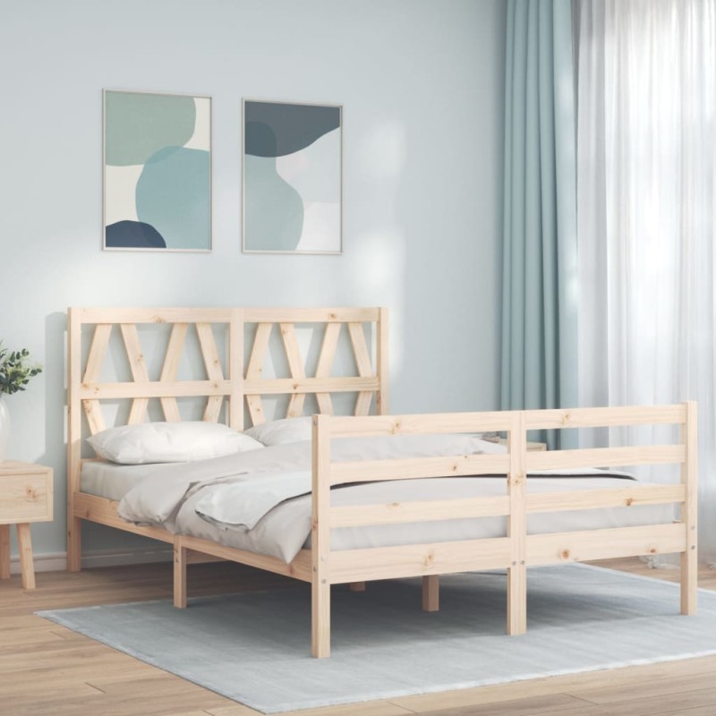vidaXL Giroletto con Testiera 4FT Small Double in Legno Massello vidaXL Giroletto con Testiera 4FT Small Double in Legno Massello