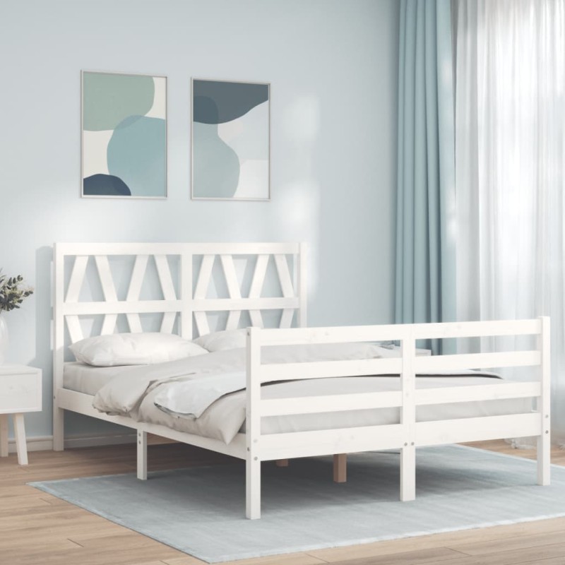 vidaXL Giroletto con Testiera Bianco 120x200 cm in Legno Massello vidaXL Giroletto con Testiera Bianco 120x200 cm in Legno Massello