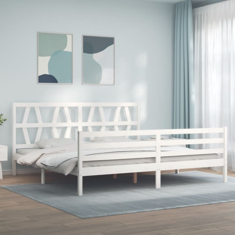 vidaXL Giroletto con Testiera Bianco 200x200 cm in Legno Massello vidaXL Giroletto con Testiera Bianco 200x200 cm in Legno Massello