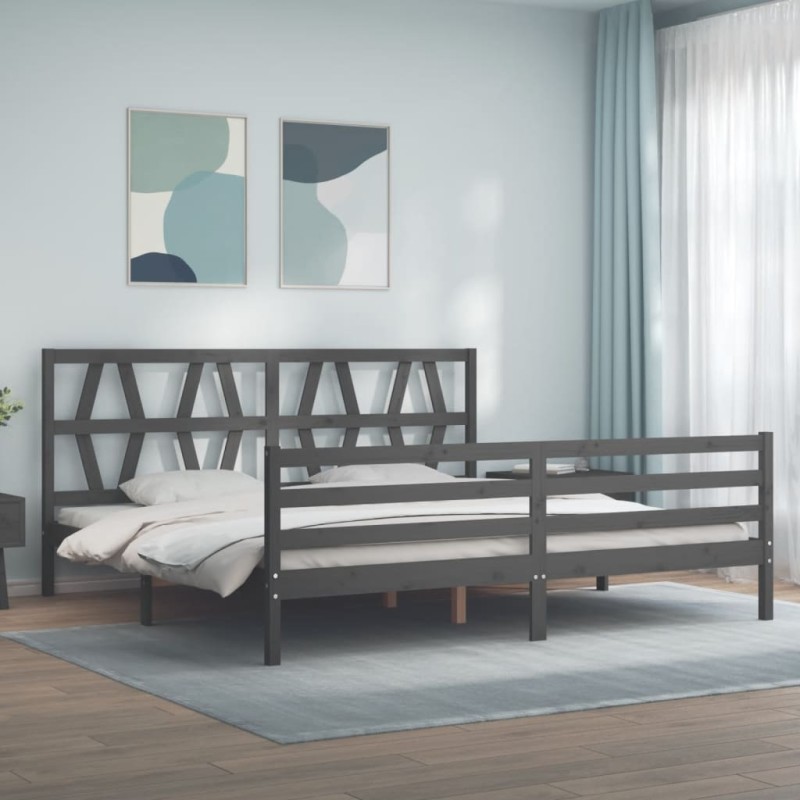vidaXL Giroletto con Testiera Grigio 200x200 cm in Legno Massello vidaXL Giroletto con Testiera Grigio 200x200 cm in Legno Massello