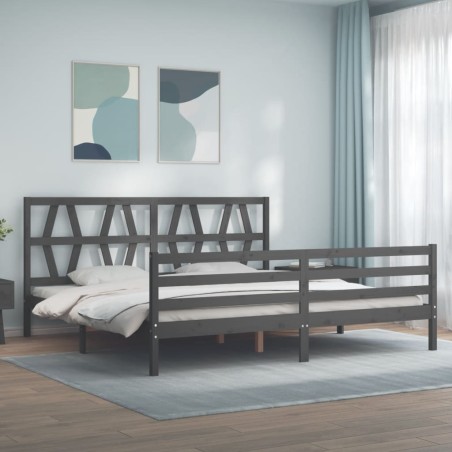 vidaXL Giroletto con Testiera Grigio 200x200 cm in Legno Massello