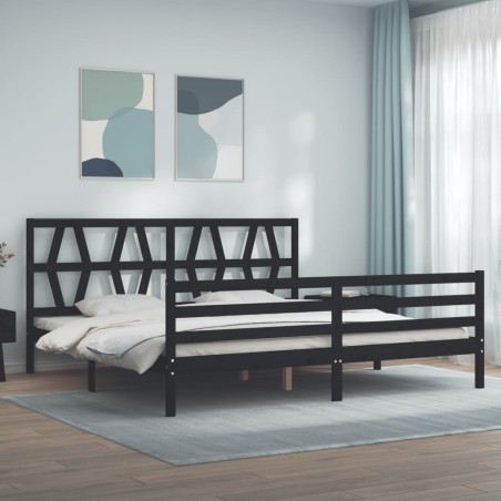 vidaXL Giroletto con Testiera Nero 200x200 cm in Legno Massello