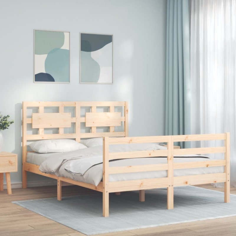 vidaXL Giroletto con Testiera 4FT Small Double in Legno Massello vidaXL Giroletto con Testiera 4FT Small Double in Legno Massello