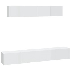 Set di Mobili Porta TV 4 pz Bianco Lucido in Legno Multistrato
