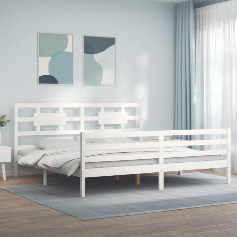 vidaXL Giroletto Testiera Bianco Super King Size in Legno Massello vidaXL Giroletto Testiera Bianco Super King Size in Legno Massello