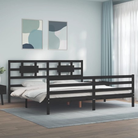 vidaXL Giroletto con Testiera Nero 6FT Super King in Legno Massello