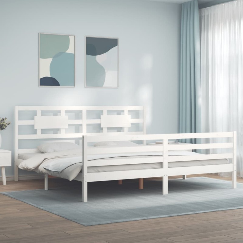 vidaXL Giroletto con Testiera Bianco 200x200 cm in Legno Massello