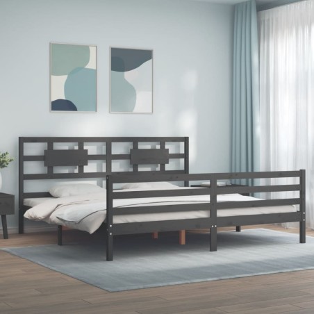 vidaXL Giroletto con Testiera Grigio 200x200 cm in Legno Massello