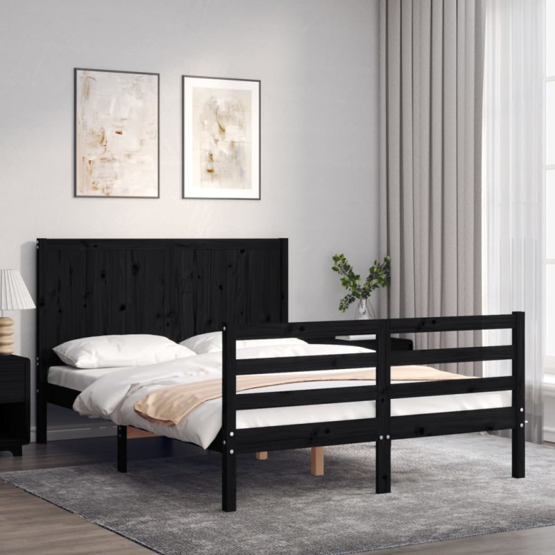 vidaXL Giroletto con Testiera Nero 120x200 cm in Legno Massello vidaXL Giroletto con Testiera Nero 120x200 cm in Legno Massello
