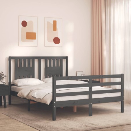 vidaXL Giroletto con Testiera Grigio Double in Legno Massello