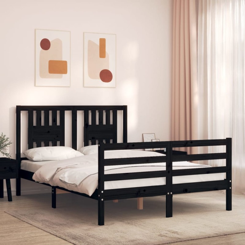 vidaXL Giroletto con Testiera Nero 4FT6 Double in Legno Massello vidaXL Giroletto con Testiera Nero 4FT6 Double in Legno Massello