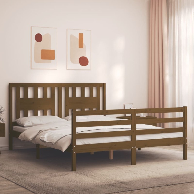 vidaXL Giroletto con Testiera Miele 5FT King Size in Legno Massello