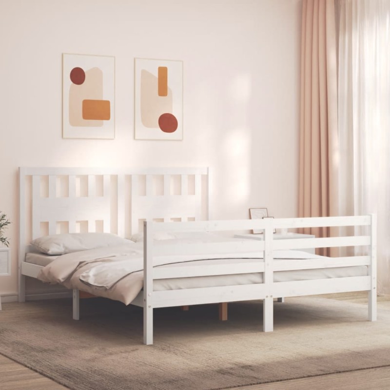 vidaXL Giroletto con Testiera Bianco 160x200 cm Legno Massello