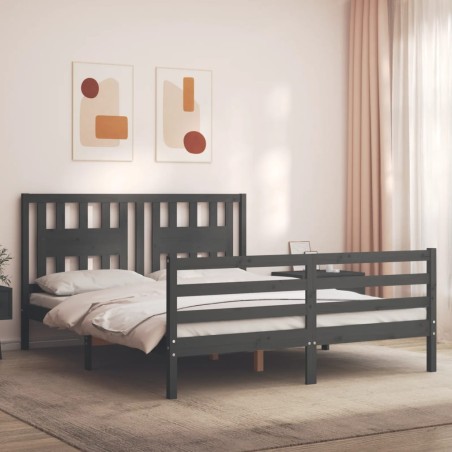 vidaXL Giroletto con Testiera Grigio 160x200 cm Legno Massello