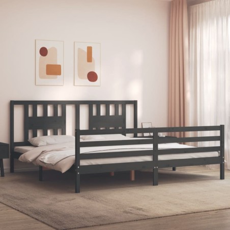 vidaXL Giroletto con Testiera Grigio 200x200 cm in Legno Massello