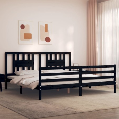 vidaXL Giroletto con Testiera Nero 200x200 cm in Legno Massello