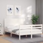 vidaXL Giroletto con Testiera Bianco 140x190 cm in Legno Massello vidaXL Giroletto con Testiera Bianco 140x190 cm in Legno Massello