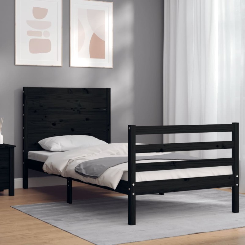 vidaXL Giroletto con Testiera Nero 90x200 cm in Legno Massello vidaXL Giroletto con Testiera Nero 90x200 cm in Legno Massello