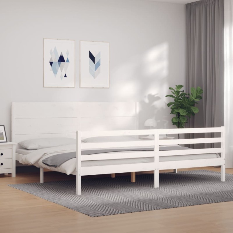 vidaXL Giroletto con Testiera Bianco 200x200 cm in Legno Massello vidaXL Giroletto con Testiera Bianco 200x200 cm in Legno Massello