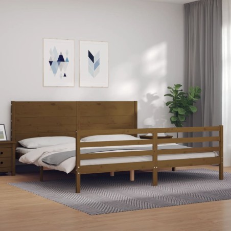 vidaXL Giroletto con Testiera Miele 200x200 cm in Legno Massello