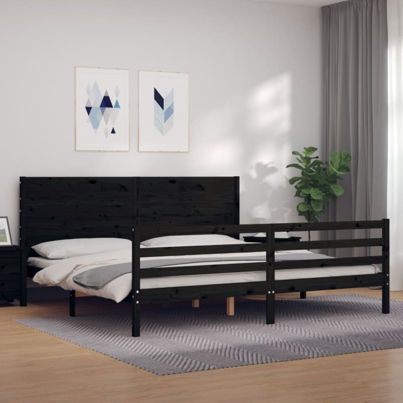 vidaXL Giroletto con Testiera Nero 200x200 cm in Legno Massello vidaXL Giroletto con Testiera Nero 200x200 cm in Legno Massello