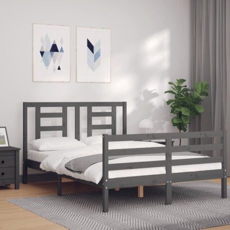 vidaXL Giroletto con Testiera Grigio 140x190 cm in Legno Massello