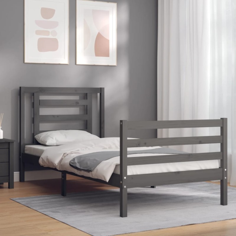 vidaXL Giroletto con Testiera Grigio 100x200 cm in Legno Massello