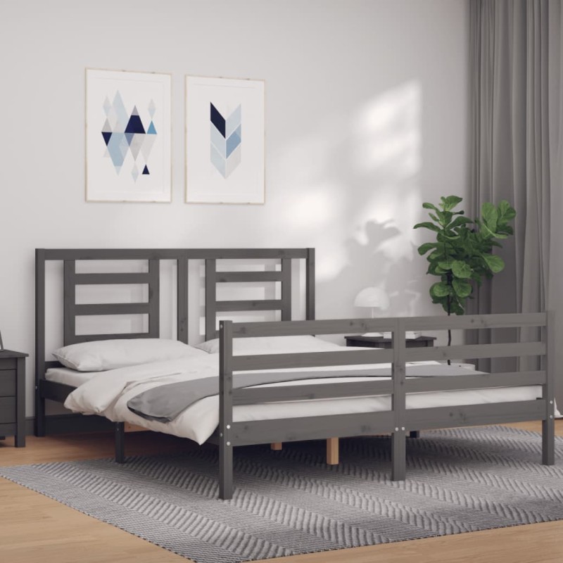 vidaXL Giroletto con Testiera Grigio 5FT King Size in Legno Massello