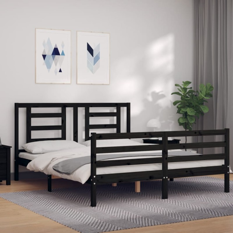 vidaXL Giroletto con Testiera Nero 5FT King Size in Legno Massello vidaXL Giroletto con Testiera Nero 5FT King Size in Legno Massello