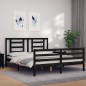 vidaXL Giroletto con Testiera Nero 5FT King Size in Legno Massello vidaXL Giroletto con Testiera Nero 5FT King Size in Legno Massello