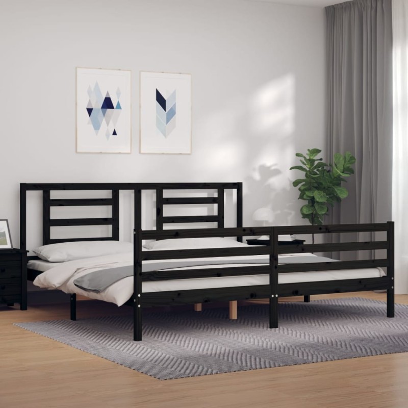 vidaXL Giroletto con Testiera Nero 200x200 cm in Legno Massello vidaXL Giroletto con Testiera Nero 200x200 cm in Legno Massello