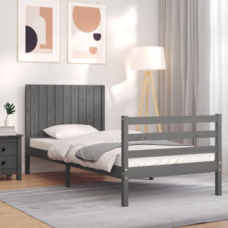 vidaXL Giroletto con Testiera Grigio 90x200 cm in Legno Massello vidaXL Giroletto con Testiera Grigio 90x200 cm in Legno Massello