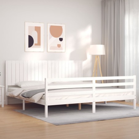 vidaXL Giroletto con Testiera Bianco 200x200 cm in Legno Massello
