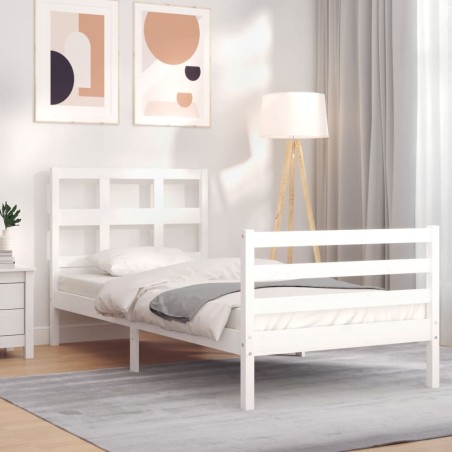 vidaXL Giroletto con Testiera Bianco 90x200 cm in Legno Massello