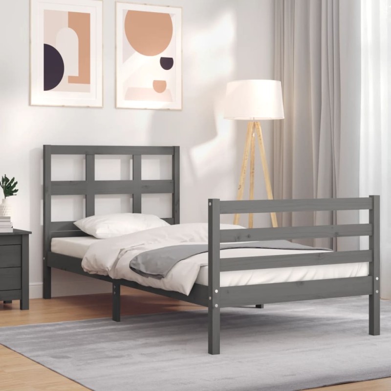 vidaXL Giroletto con Testiera Grigio 90x200 cm in Legno Massello vidaXL Giroletto con Testiera Grigio 90x200 cm in Legno Massello