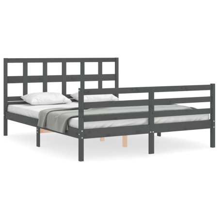 vidaXL Giroletto con Testiera Grigio 5FT King Size in Legno Massello