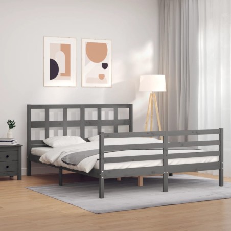 vidaXL Giroletto con Testiera Grigio 160x200 cm Legno Massello