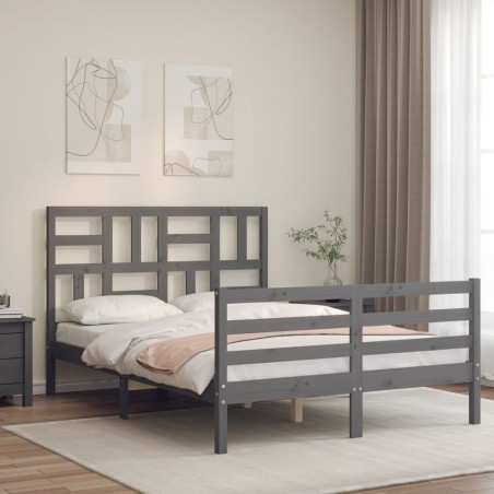 vidaXL Giroletto con Testiera Grigio 4FT Small Double Legno Massello