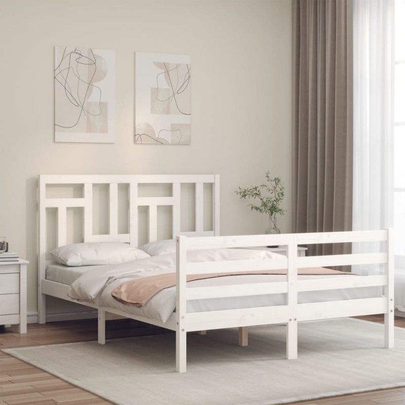vidaXL Giroletto con Testiera Bianco 140x190 cm in Legno Massello